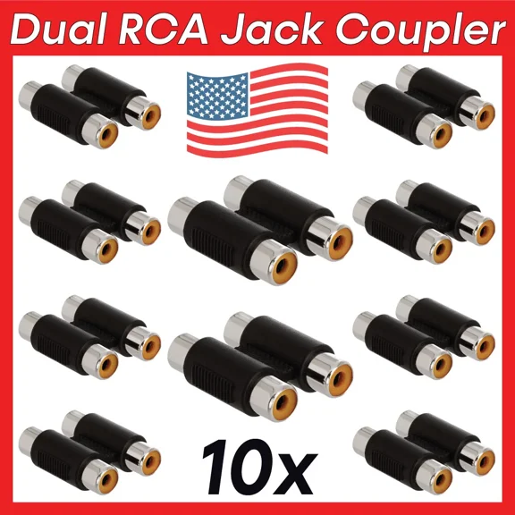 CRESTIN- 10 Pack Dual Rca Coupler 2Rca Connector Av Adapter Video Or Audio Cable Extender