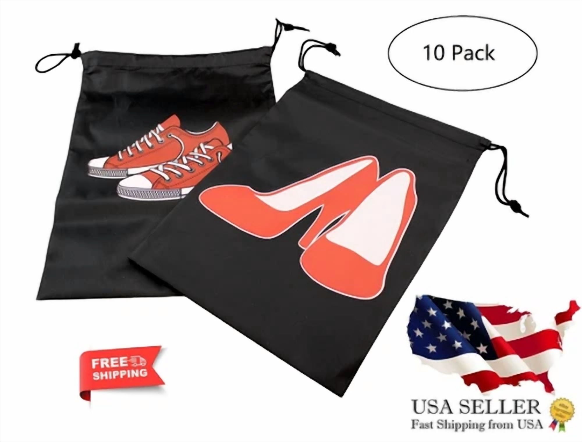 CRESTIN- 10 Pack Shoe Bags Printed Drawstring Travel Home Oxford Cloth Large 11.6 X 14.2"