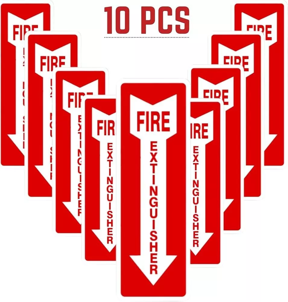 CRESTIN- ?? (10) Self-Adhesive Vinyl (4"X12") "Fire Extinguisher Arrow" Signs..New