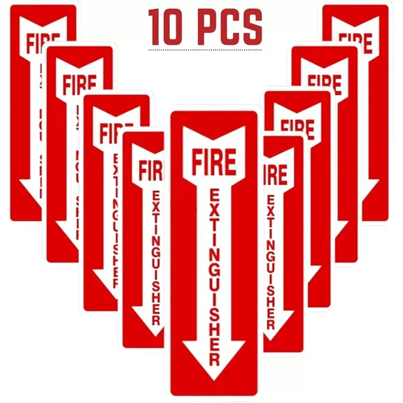 CRESTIN- ?? (10) Self-Adhesive Vinyl (4"X12") "Fire Extinguisher Arrow" Signs..New