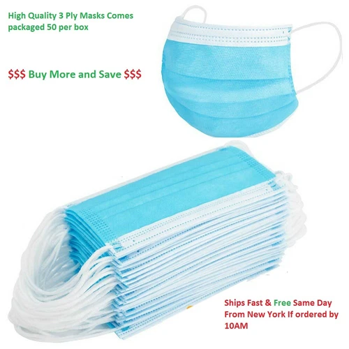 CRESTIN- 100 Face Masks Disposable Filter Protective 3 Ply Surgical Mask Elastic Earloop