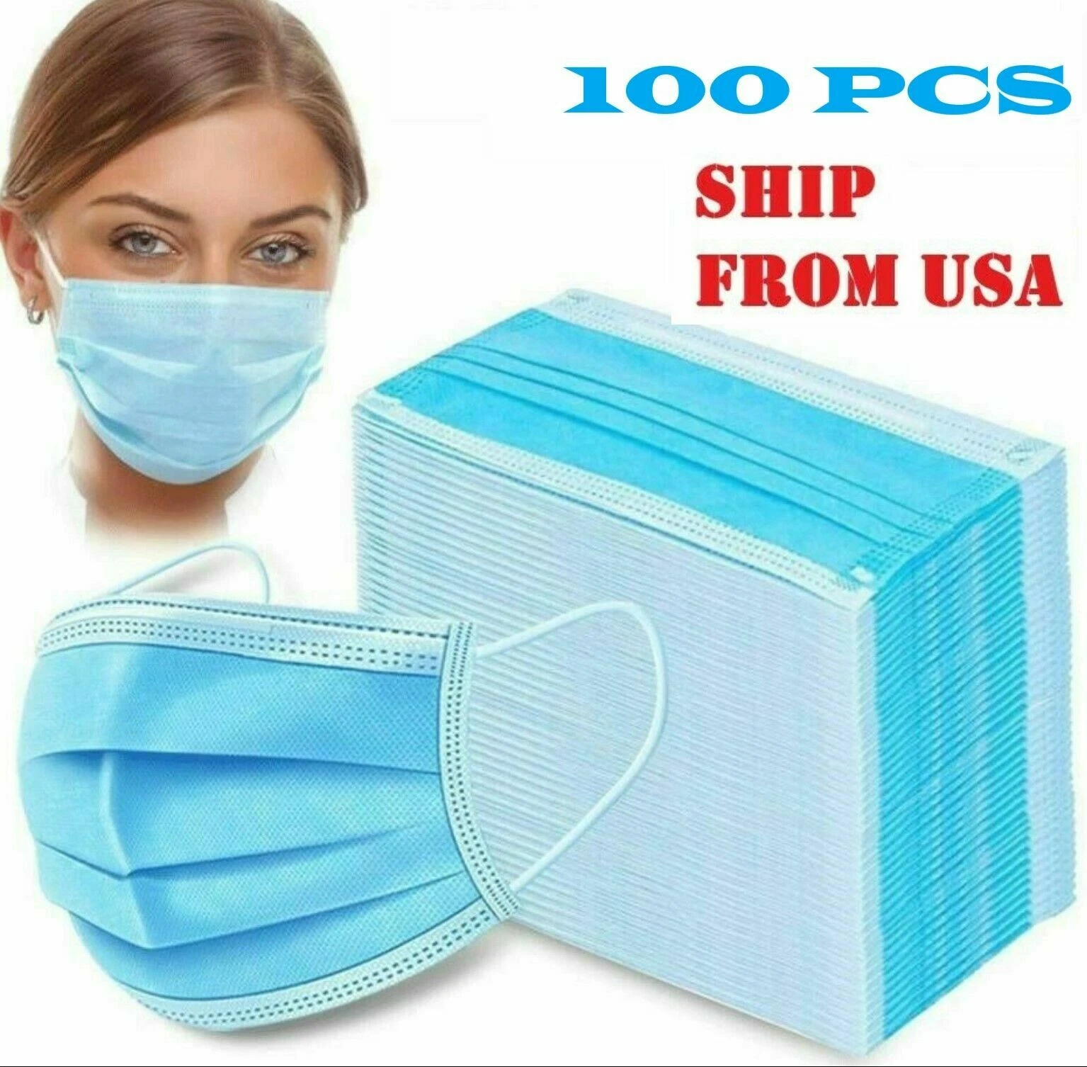 CRESTIN- 100 Pcs Face Mask With Filter Mouth & Nose Protector Respirator Masks Usa Seller