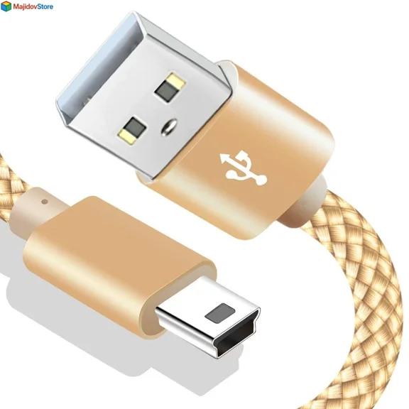 CRESTIN- 10Ft Mini Usb Cable Braided, Long Type A Male To Mini-B Charger Cord For