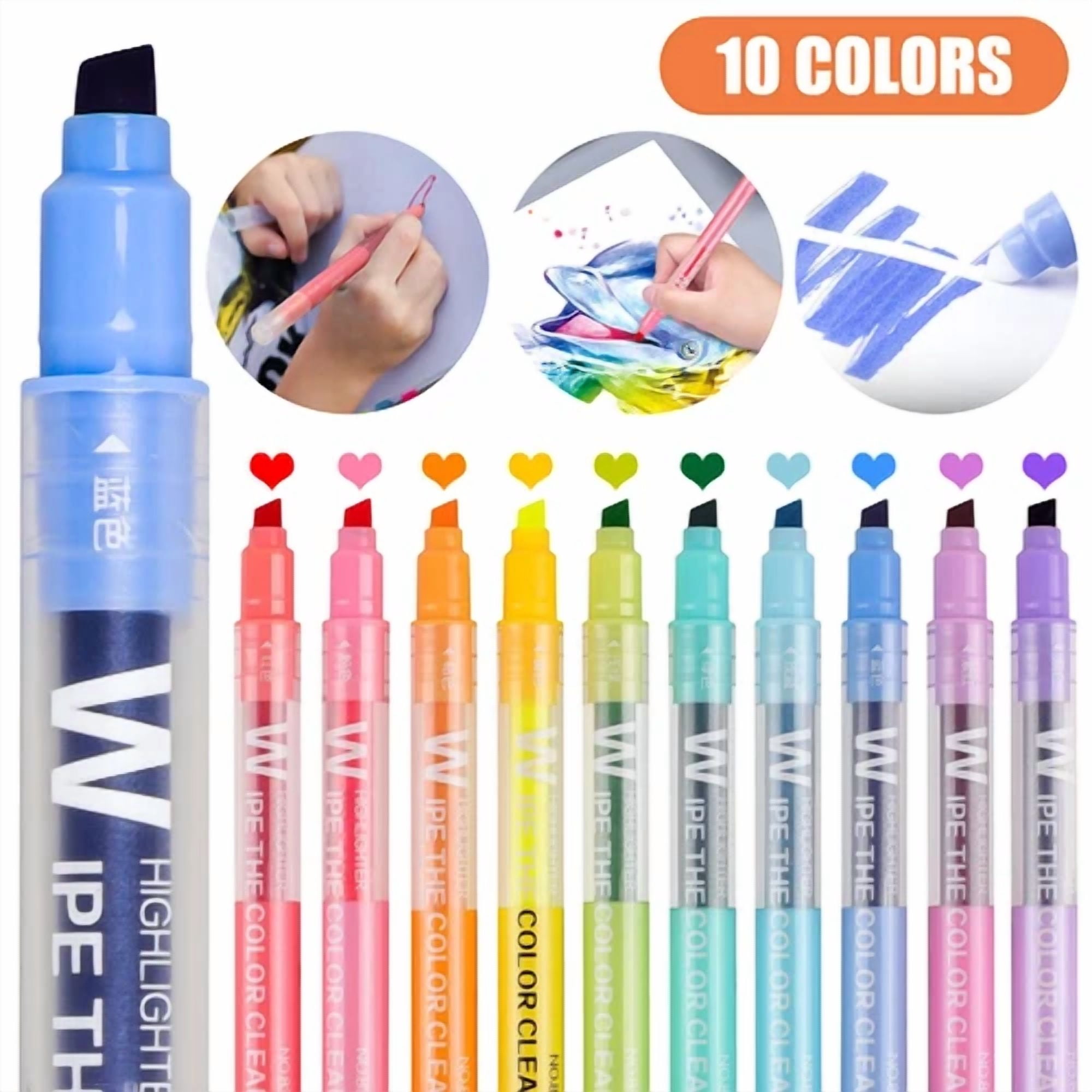 CRESTIN- 10Pcs Erasable Highlighters Multifunction Fluorescent Marker Pen For Whiteboard
