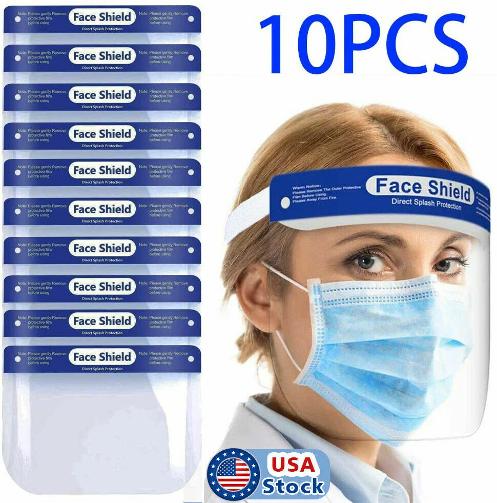 CRESTIN- 10Pcs Safety Full Face Shield Reusable Washable Face Mask Clear Protection Cover