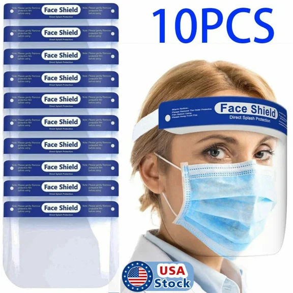 CRESTIN- 10Pcs Safety Full Face Shield Reusable Washable Face Mask Clear Protection Cover