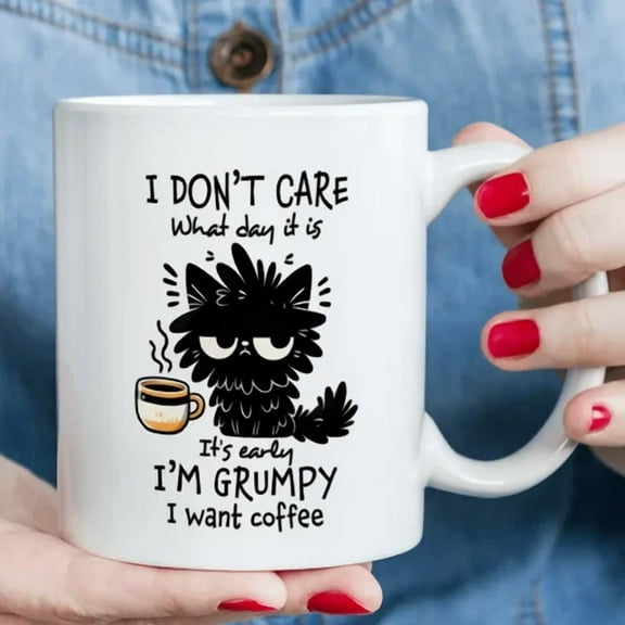 CRESTIN- 11 Oz Large Ceramic Funny Mug Of I Don'T Care Cat, Grumpy Coffee Lovers Gift