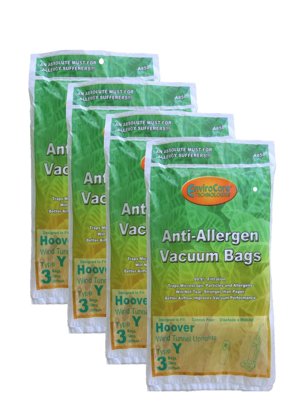 CRESTIN- 12 Hoover Hepa Allergy Type Y Bags, Windtunnel Upright Vacuum Cleaners, 43655...