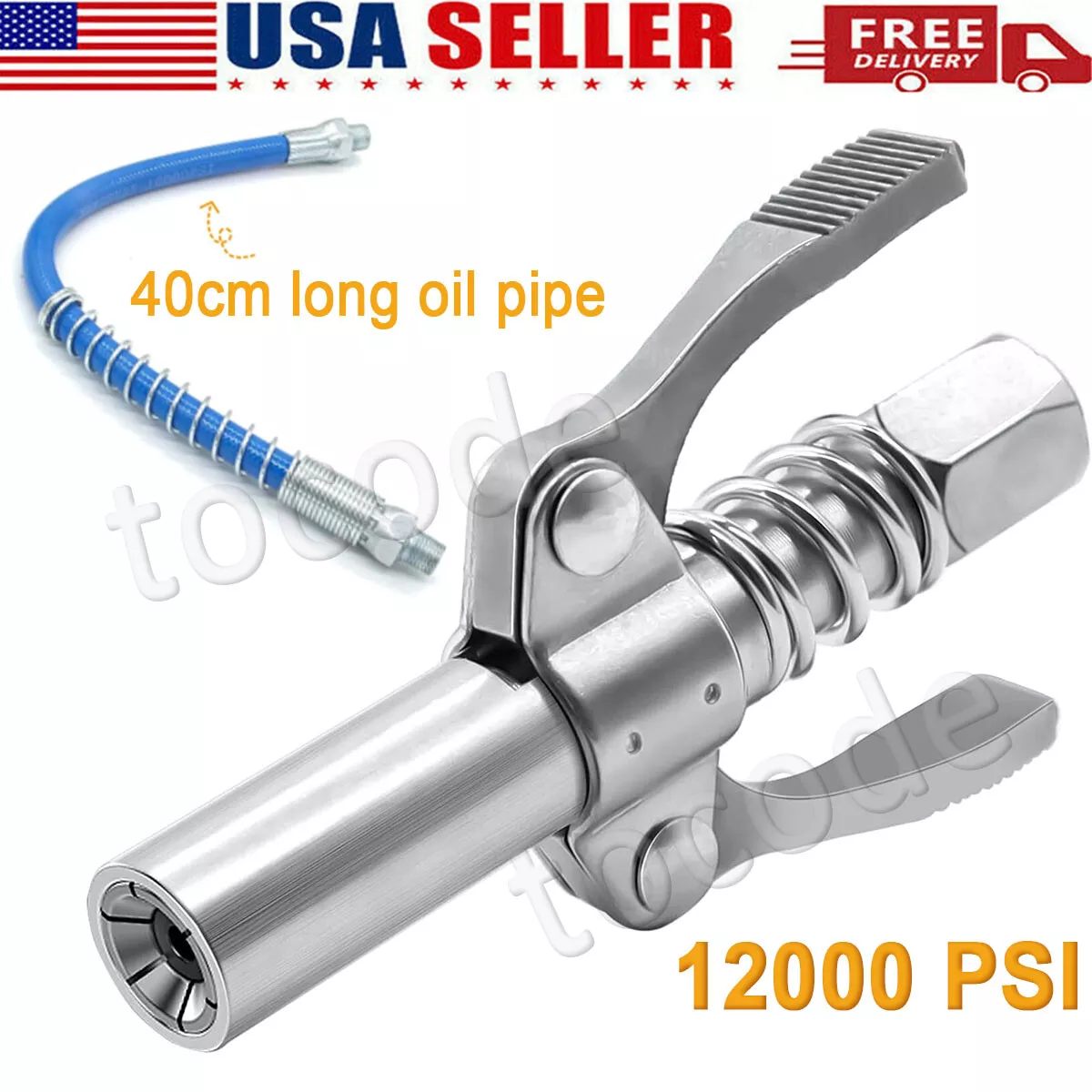 CRESTIN- 12000 Psi Grease Gun Coupler Quick Release Dual Handle Grease Gun Tip 16In Hose