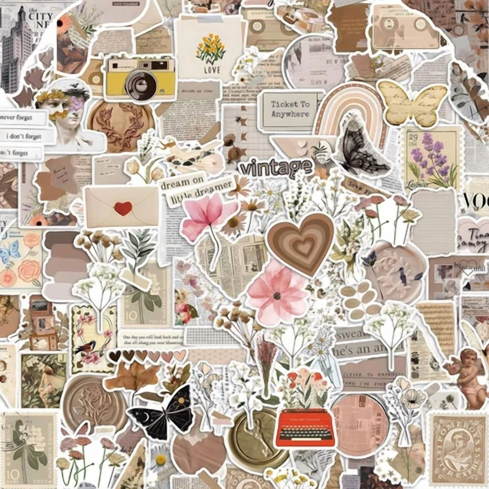 CRESTIN- 120Pcs Mixed Vintage Stickers, Waterproof Scrapbook Aesthetic Colorful