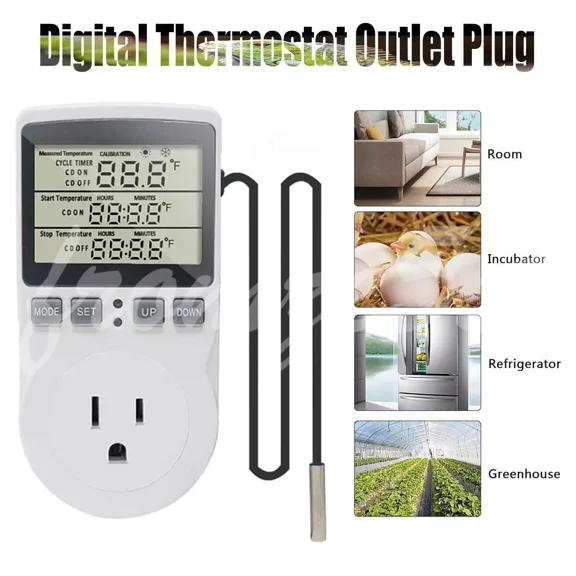 CRESTIN- 1Pc Temperature Controller Heating Cooling Thermostat Outlet Plug Us
