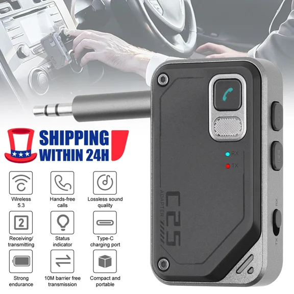 CRESTIN- 2-In-1 Wireless Bluetooth 5.0 Transmitter Receiver Adapter Audio 3.5Mm Jack Aux.