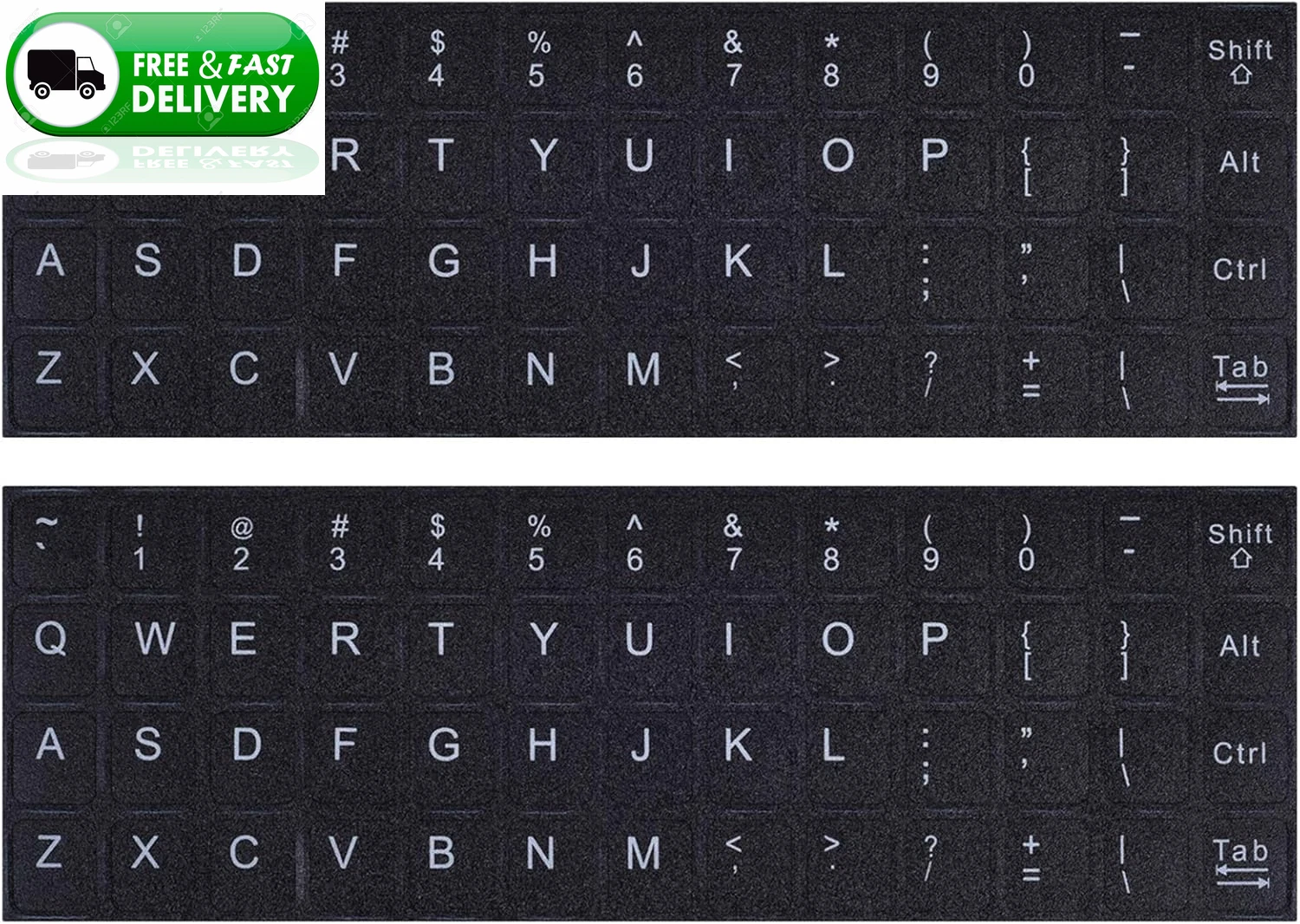 CRESTIN- 2 Pack English Keyboard Stickers Matte Black White Letters For Laptop Desktop