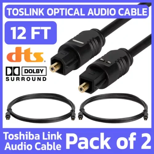 CRESTIN- 2 Pack Optical Fiber Cable 12Ft Toslink Digital Audio Wire Spdif Optic Tv Cord