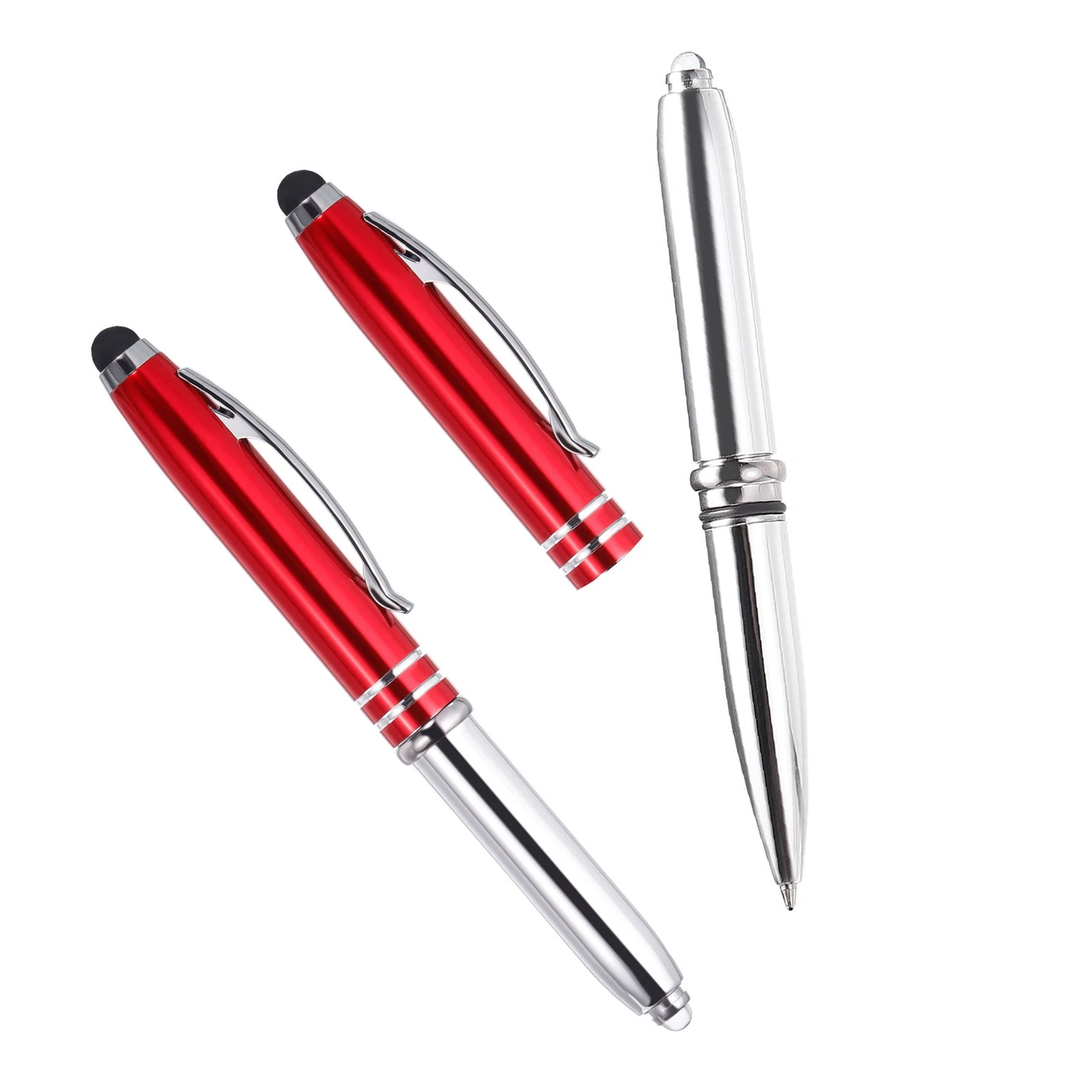 CRESTIN- 2 Pcs Ballpoint Pen With Stylus Tip And Led Flashlight 3 In 1 Black Ink Red