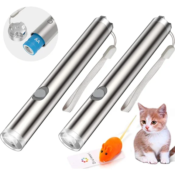CRESTIN- 2 Pcs Cat Laser Toy Led Pointer Pen Visible 2 In 1 Cat Pet Toy Red Uv Flashlight