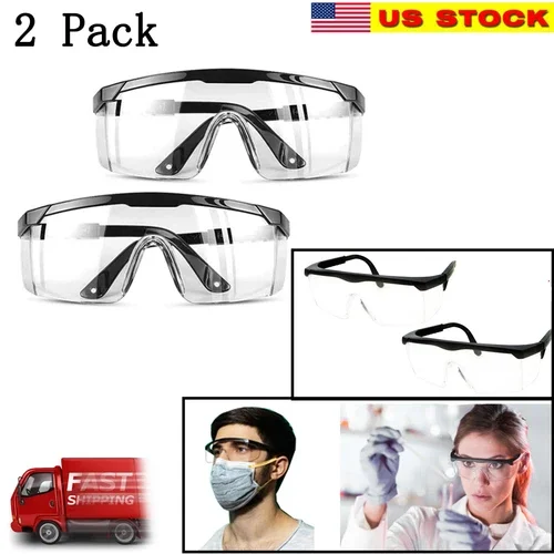 CRESTIN- 2 Pcs Clear Safety Goggles Glasses Anti Fog Lens Work Lab Protective Chemical