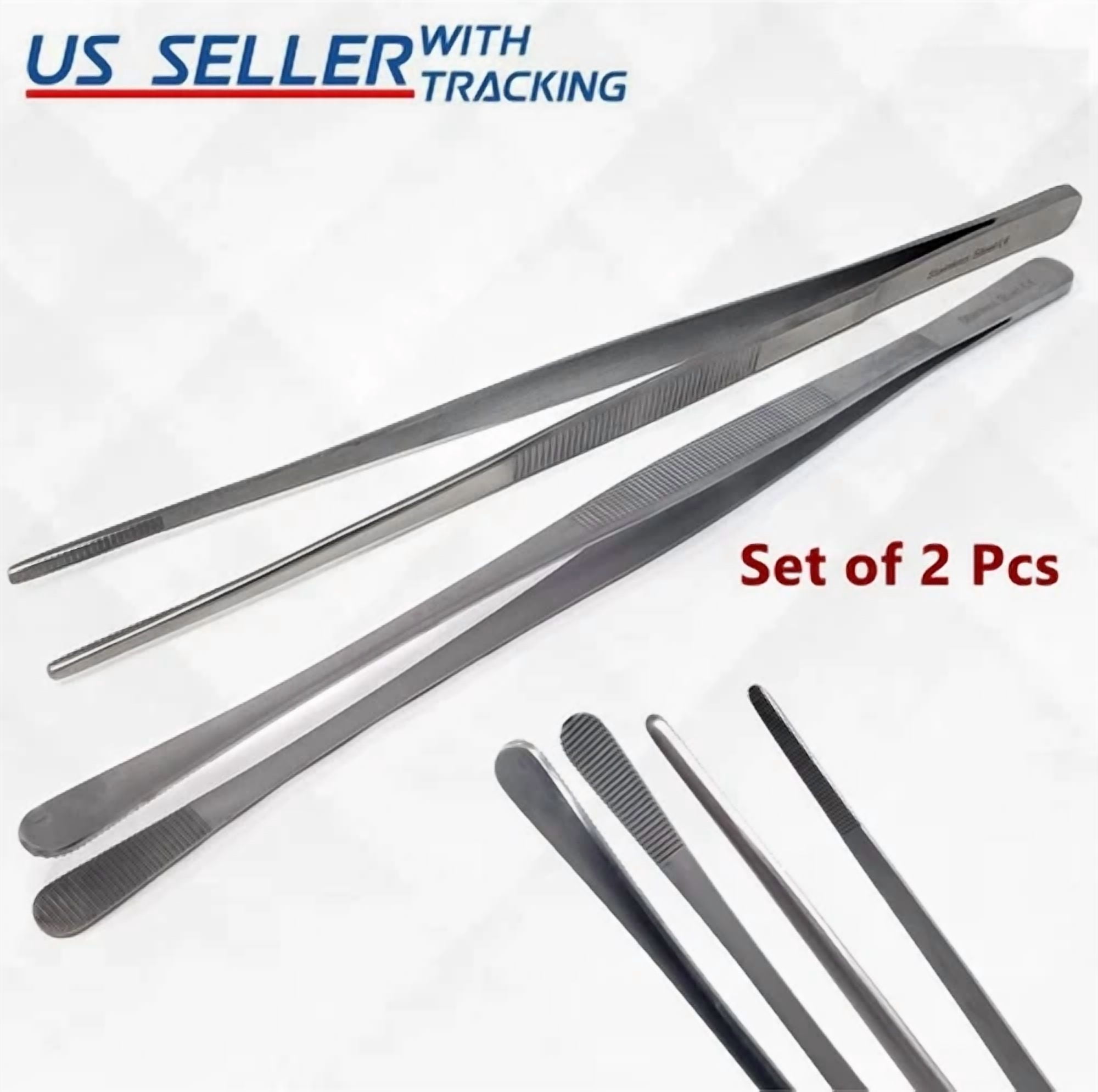 CRESTIN- 2 Pcs Kitchen Tweezer 12? Straight & Round Tip Set Long Food Tongs Chef Diy Tool