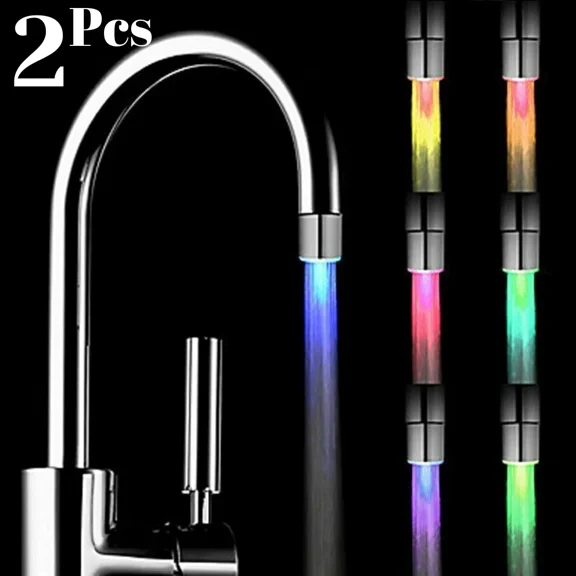 CRESTIN- 2 Pcs Led Water Stream Faucet Light 7 Colors Changing Shower Spout Sink Tap