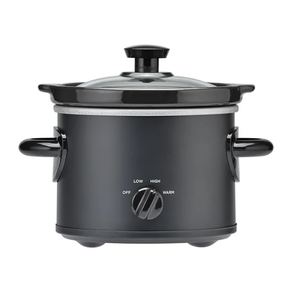 CRESTIN- 2 Qt Slow Cooker, Matte Black Finish, Removeable Stoneware Pot