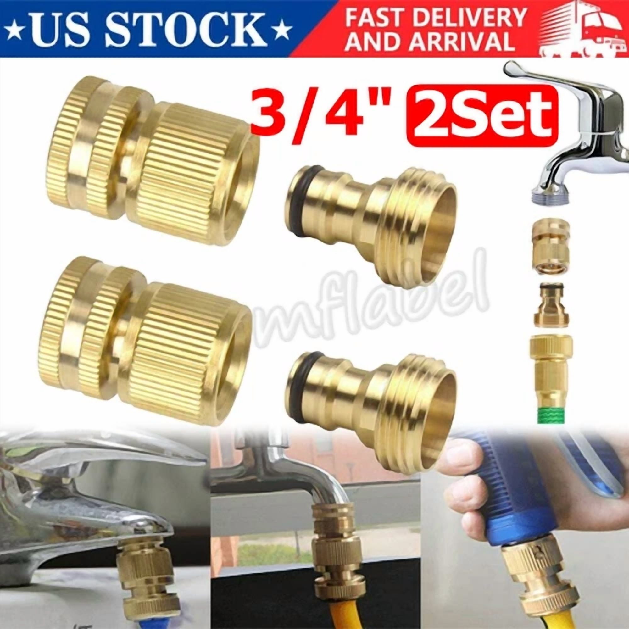 CRESTIN- 2 Set Garden Hose Quick Connect 3/4" Garden Hose Fit Female Male Brass Connector