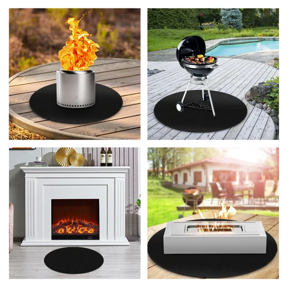 CRESTIN- 20" Black Round Under Grill Mat For Outdoor Under Fire Pit Deck Patio Grass