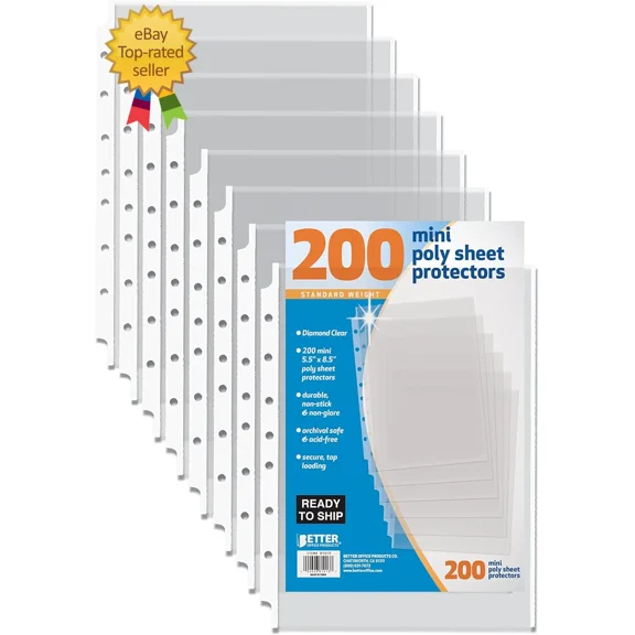 CRESTIN- 200 Count Mini Poly Sheet Protectors Standard Weight Diamond Clear 5.5" X 8.5"