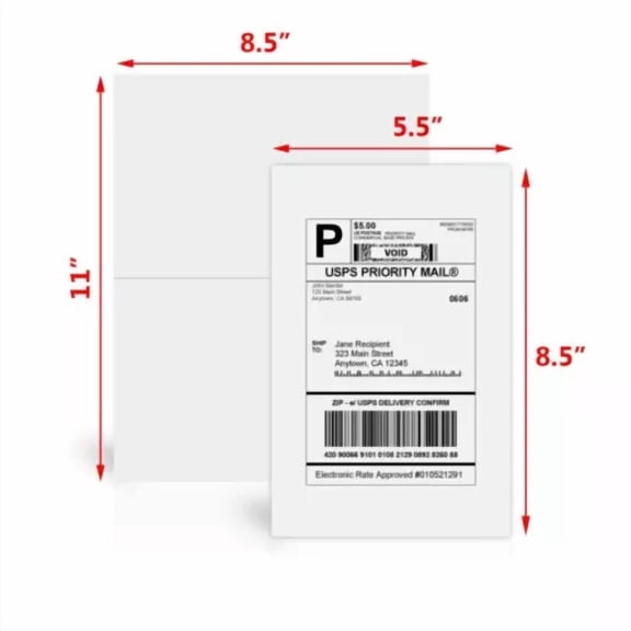 CRESTIN- 200 Half Sheet Shipping Labels 8.5X5.5 Self Adhesive For Paypal Ebay Label