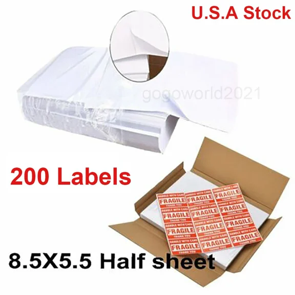 CRESTIN- 200 Shipping Labels 8.5X5.5 Half Sheets Blank Self Adhesive 2 Per Sheet Usa