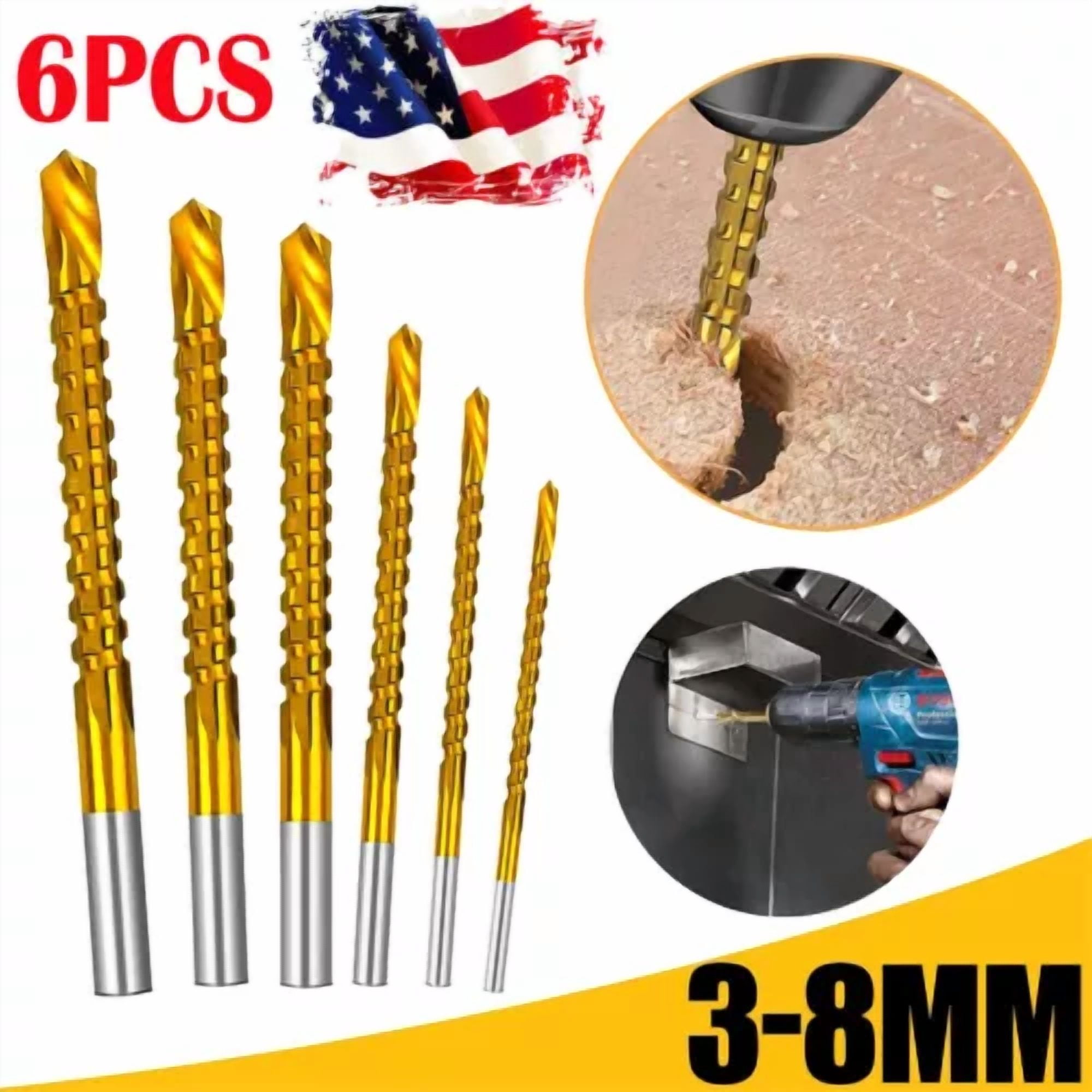 CRESTIN- 2024Twist Drill Bit Set Power Tool Accessories Screw Holes For Wood Metal (6Pcs)