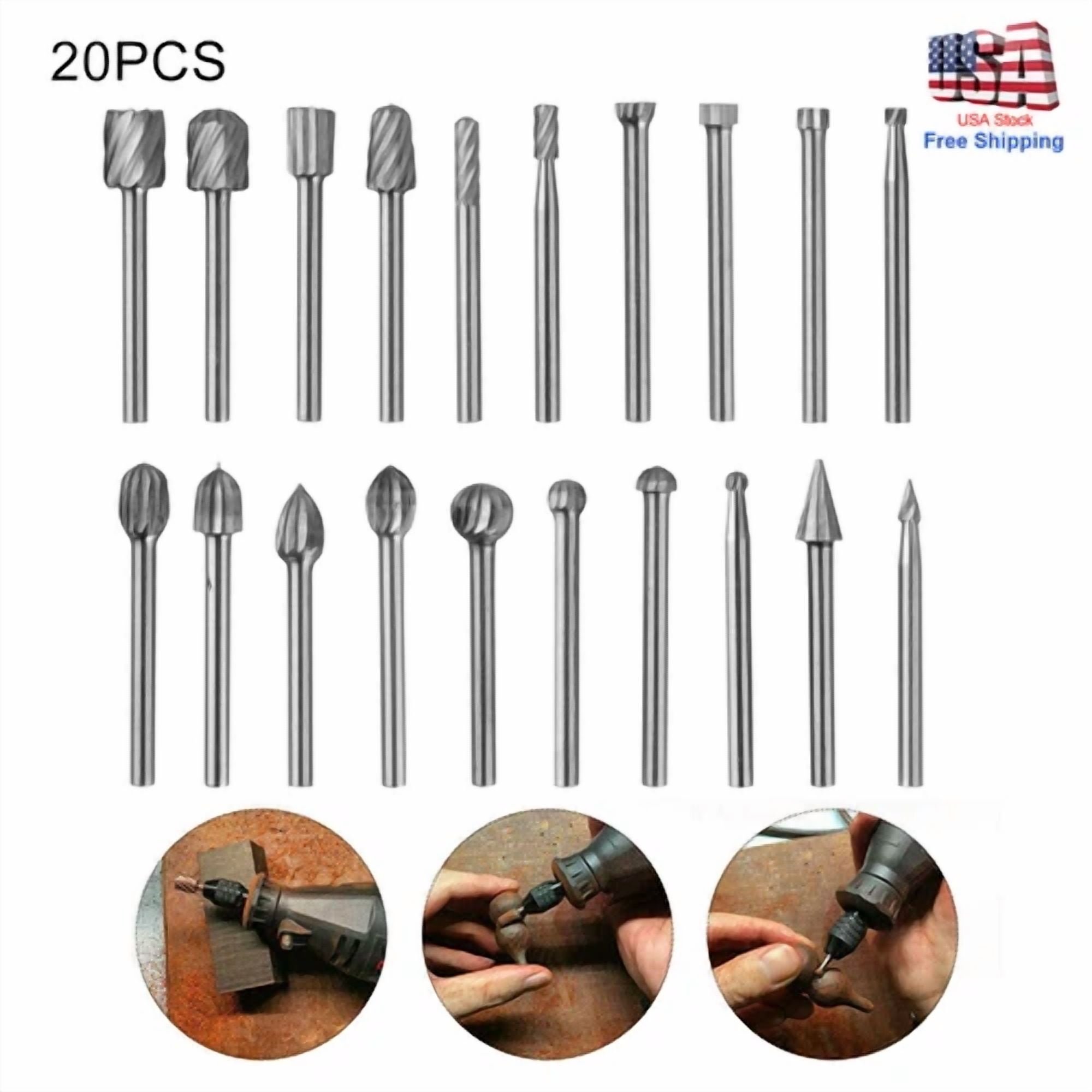 CRESTIN- 20Pc Diamond Burr Bits Drill Set Rotary Multi Tool Accessories Kit For Dremel*Us
