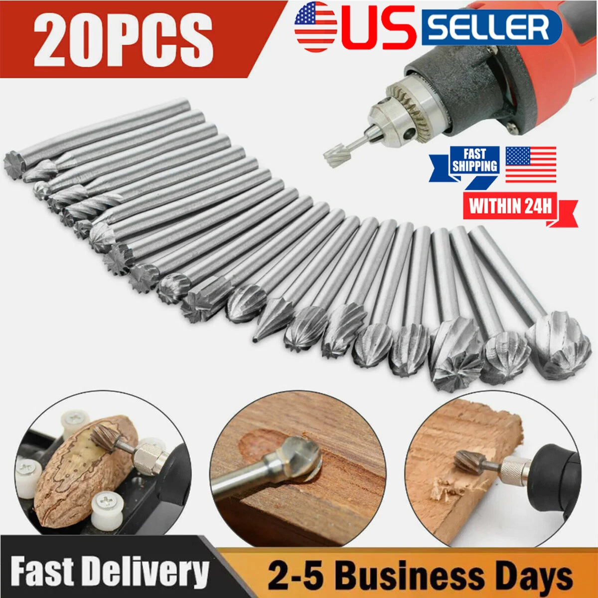 CRESTIN- 20Pcs Diamond Burr Bits Drill Set Rotary Multi Tool Accessories Kit. For Dremel