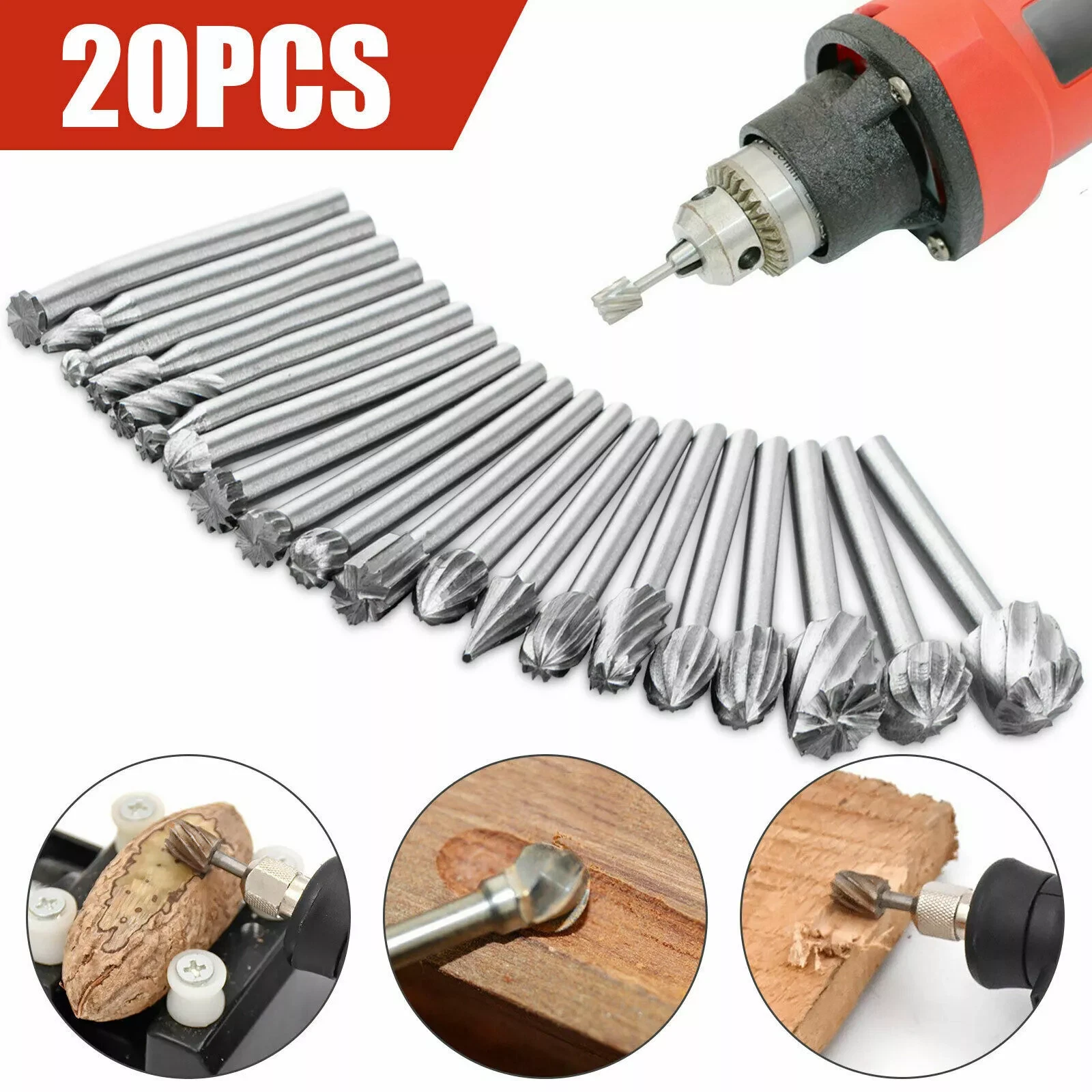 CRESTIN- 20Pcs Diamond Burr Bits Drill Set Rotary Multi Tool Accessories Kits For Dremel!