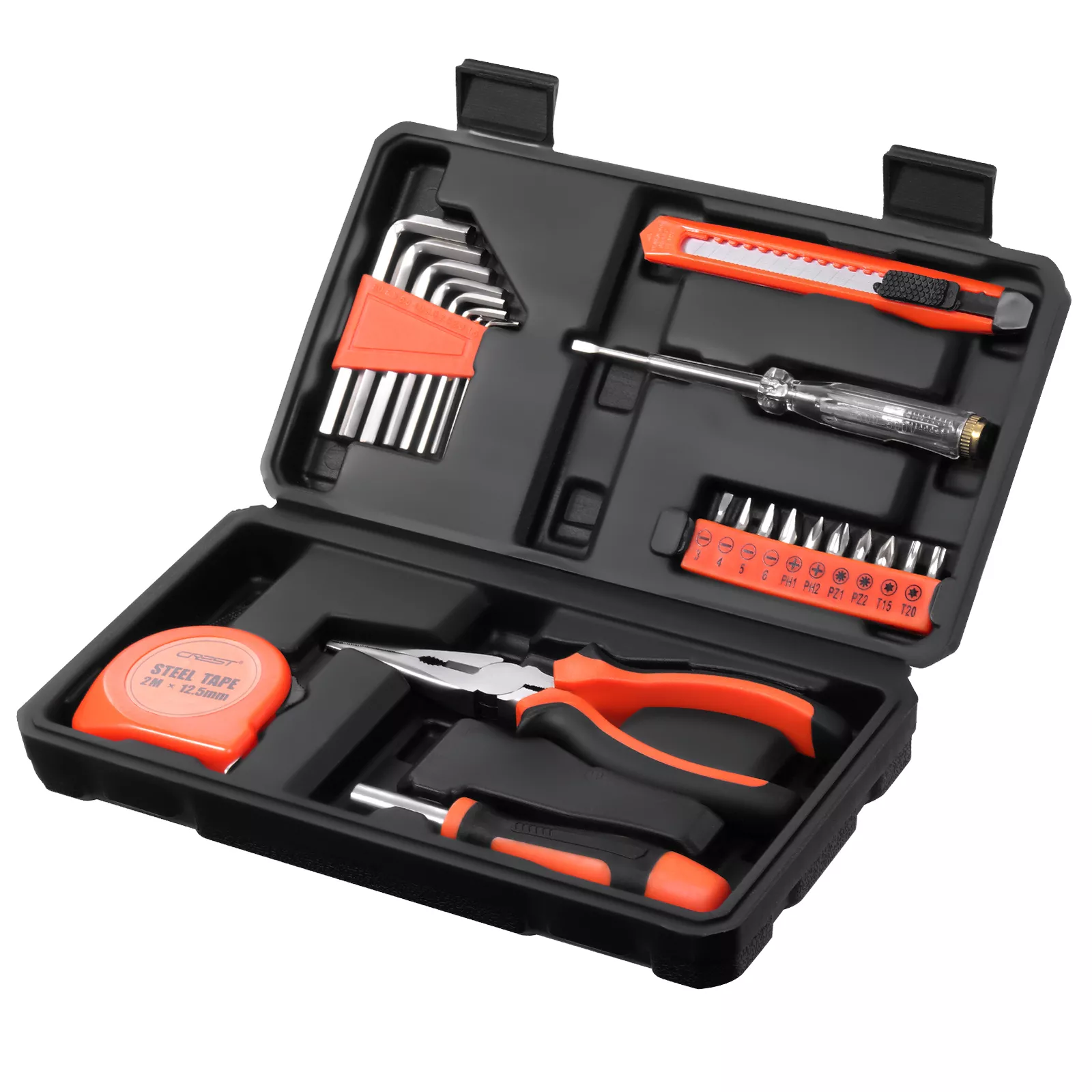 CRESTIN- 23Piece Household Tools Kit Small Basic Home Tool Set With Plastic Toolbox Great