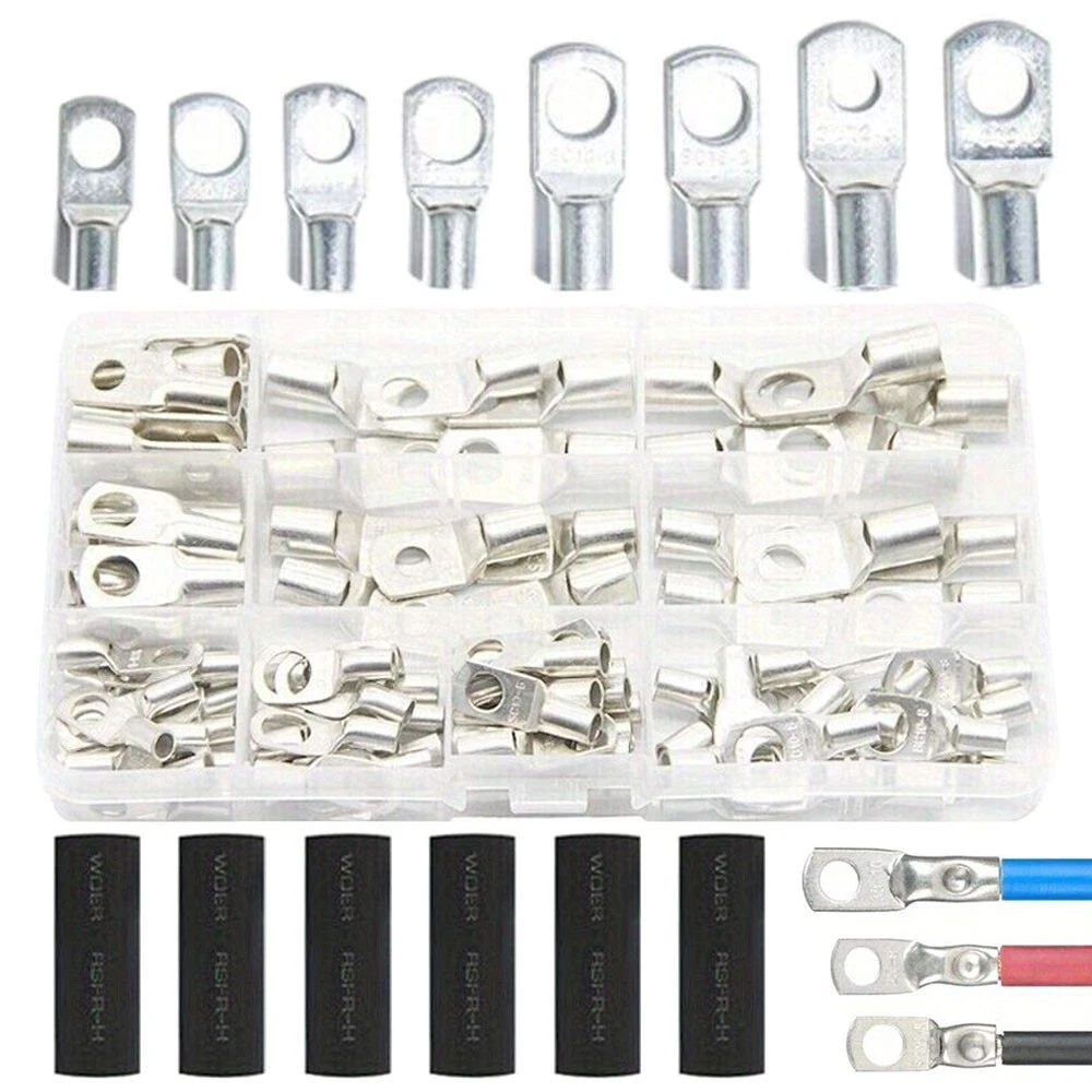 CRESTIN- 240Pcs Cable Lugs Battery Copper Ring Crimp Terminals Electrical Wire Connectors