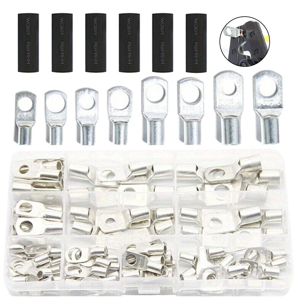 CRESTIN- 240Pcs Electrical Wire Connectors Crimp Terminals Battery Copper Ring Cable Lugs