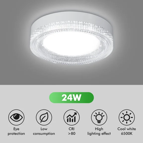 CRESTIN- 24W Led Ceiling Down Light 6500K Thin Flush Mount Kitchen Lamp Home Fixture New
