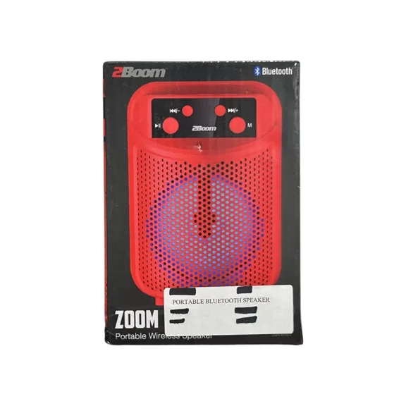 CRESTIN- 2Boom Zoom Portable Sound On The Go Wireless Bluetooth Speaker, Red