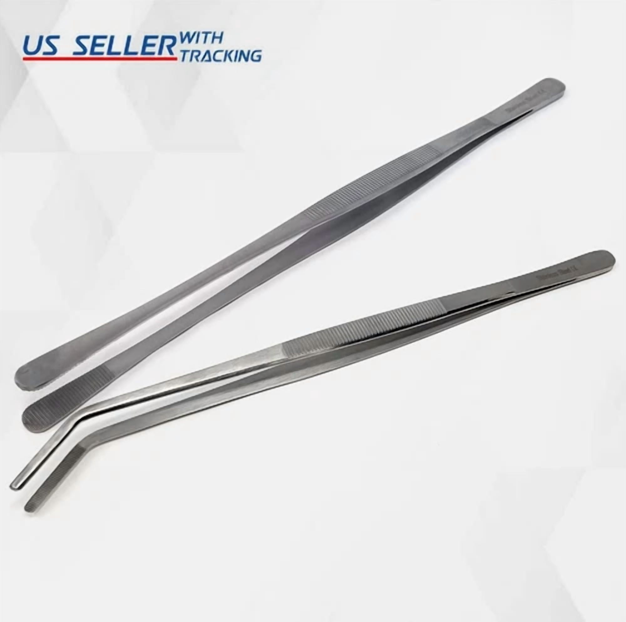 CRESTIN- 2Pc Kitchen Tweezer 12? Angled & Round Set Long Food Tongs Chef Diy German Grade