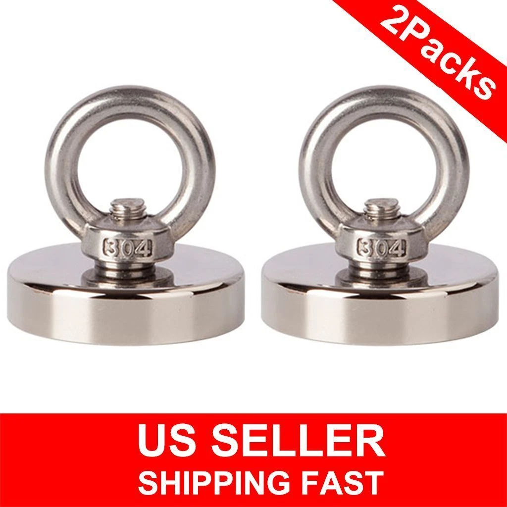 CRESTIN- 2Pc Neodymium Fishing Magnets 200Lbs Pulling Force Strong Round Rare Earth 48Mm
