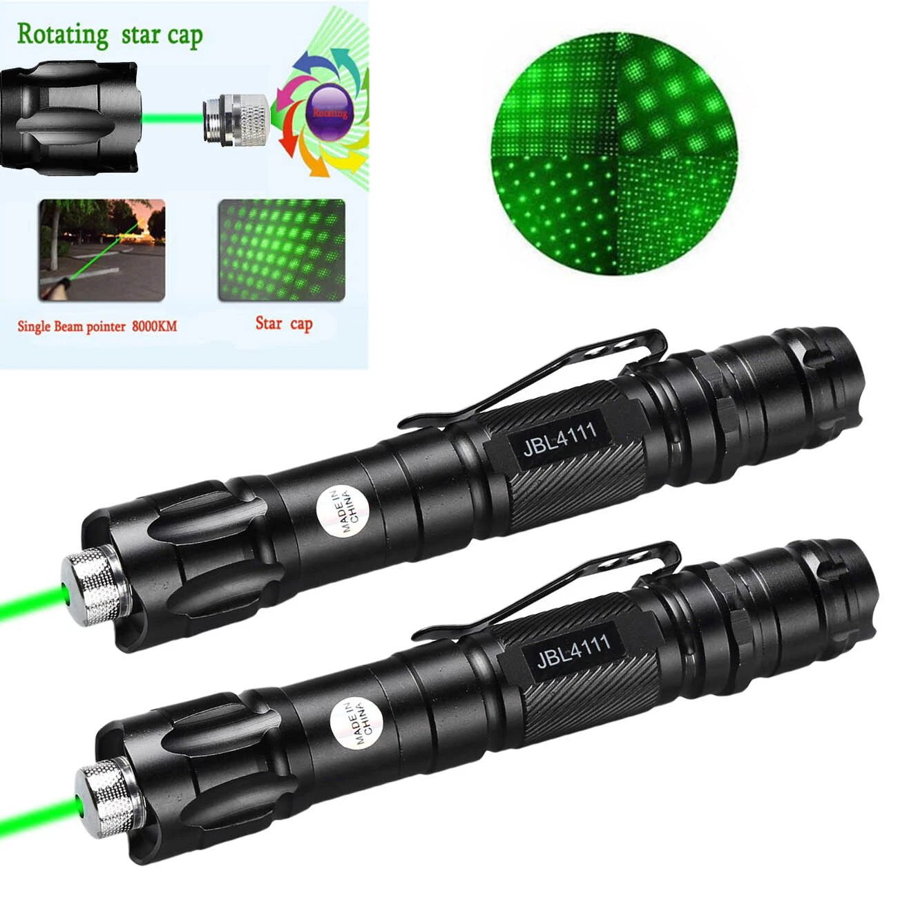 CRESTIN- 2Pcs 5000Miles 532Nm Green Laser Pointer Pen Visible Beam Light Lazer