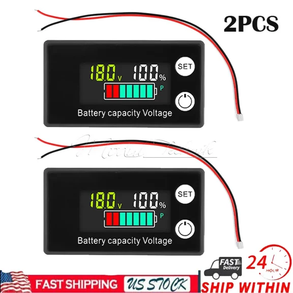 CRESTIN- 2Pcs 6133A Lcd Voltage Meter Dc8-100V Voltmeter Battery Power Dual Display Us