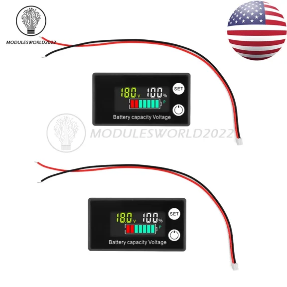 CRESTIN- 2Pcs 6133A Lcd Voltage Meter Dc8-100V Voltmeter Battery Power Dual Display Us