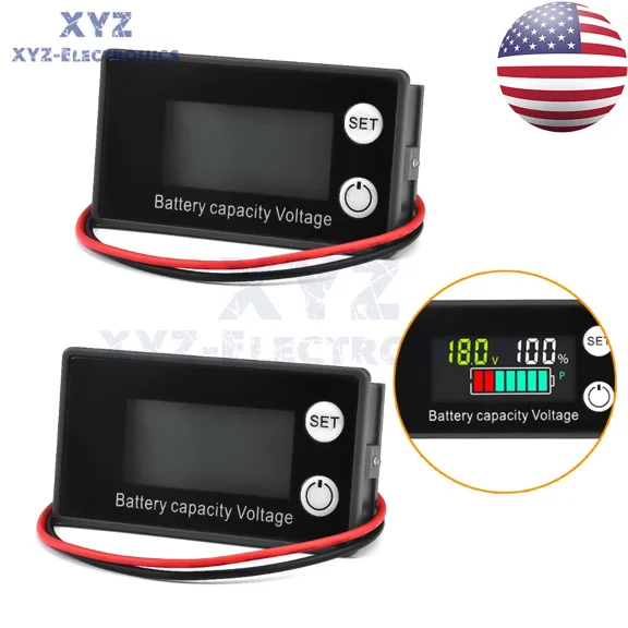 CRESTIN- 2Pcs 6133A Lcd Voltage Meter Dc8-100V Voltmeter Battery Power Dual Display Us