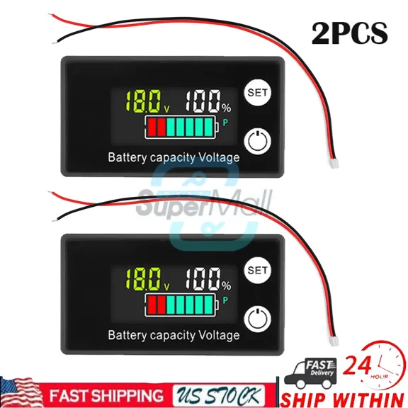 CRESTIN- 2Pcs 6133A Lcd Voltage Meter Dc8-100V Voltmeter Battery Power Dual Display Usa