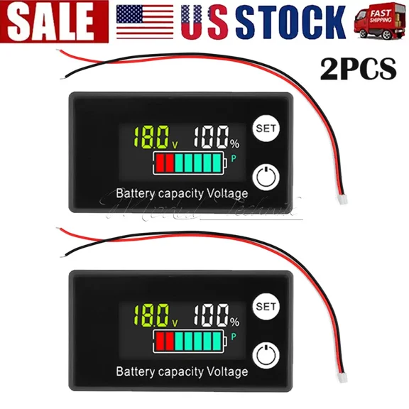 CRESTIN- 2Pcs 6133A Lcd Voltage Meter Dc8-100V Voltmeter Battery Power Dual Display Usa