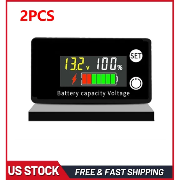 CRESTIN- 2Pcs Battery Capacity Indicator Voltmeter Voltage Meter Tester Monitor 8V-100V