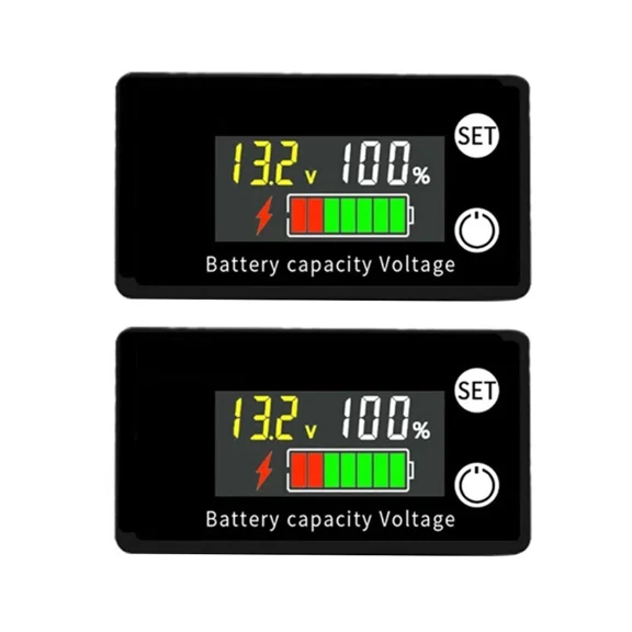 CRESTIN- 2Pcs Battery Capacity Indicator Voltmeter Voltage Meter Tester Monitor 8V-100V