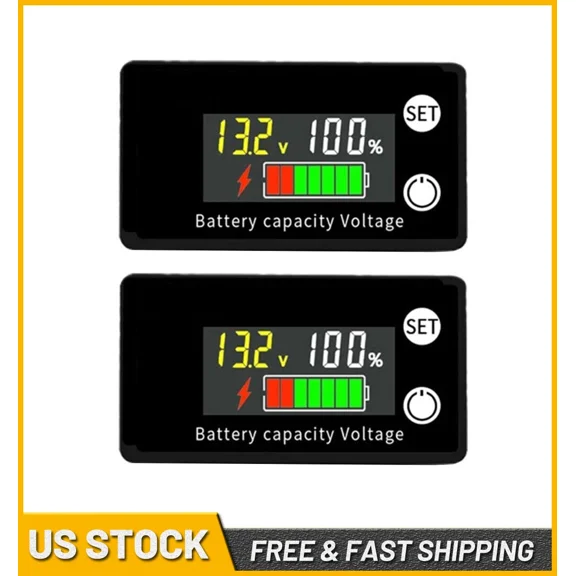 CRESTIN- 2Pcs Battery Capacity Indicator Voltmeter Voltage Meter Tester Monitor 8V-100V.