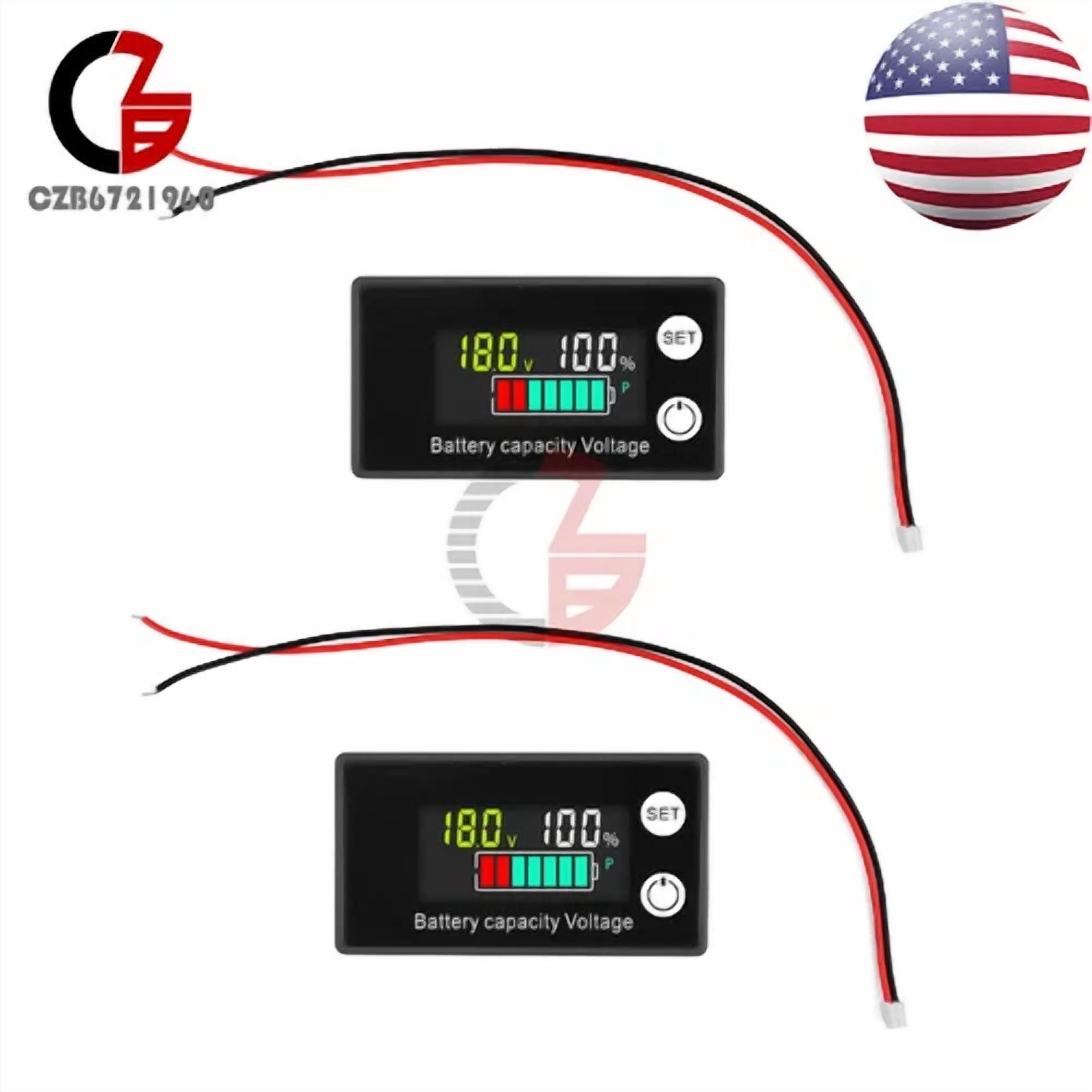CRESTIN- 2Pcs Digital Dc Panel Meter Voltage Meter Battery Power Indicator 2-Wire 8V-100V